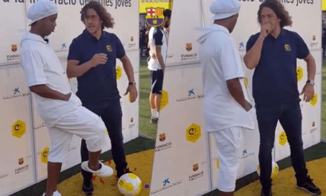 El caño de Ronaldinho que sorprendió a Puyol en un evento solidario
